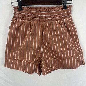 A New Day Smocked Waist Shorts Striped‎ Casual High Rise Brown Size S